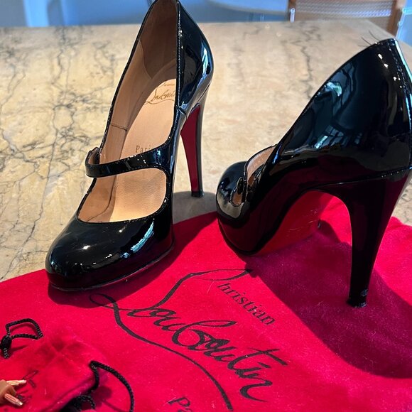 Christian Louboutin Shoes - Christian Louboutin - Patent Charleen Mary Jane 100mm Black Leather Pumps - 37